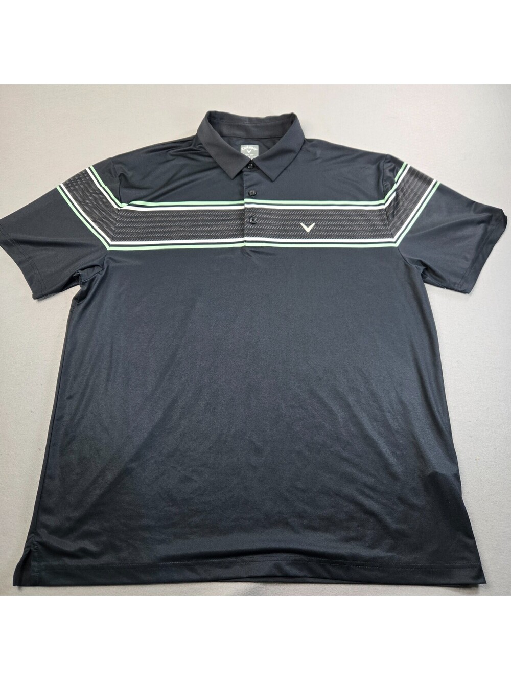 Callaway Golf Polo Shirt Mens XL Black Striped Opti-Dri Stretch Short Sleeve